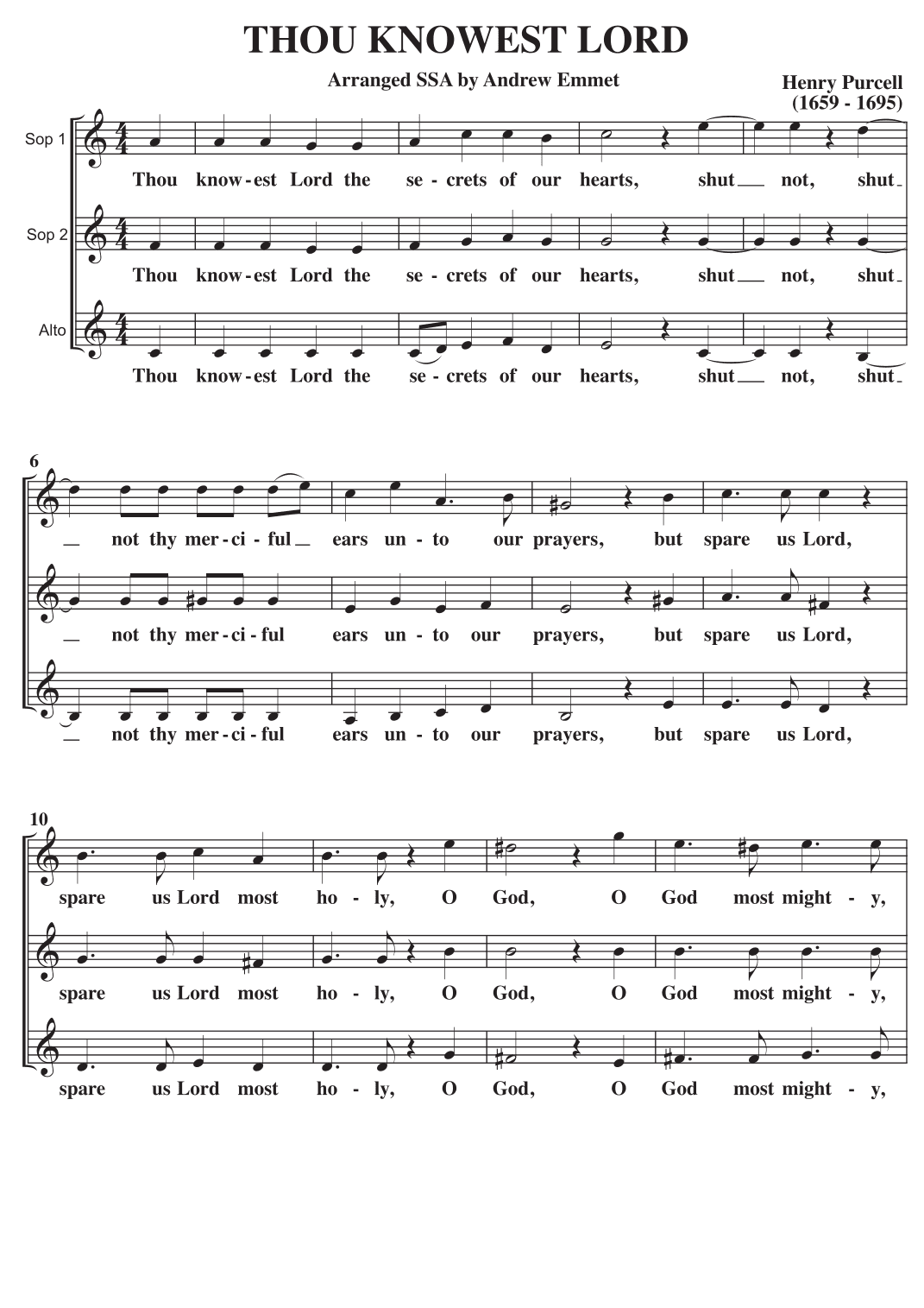 Thou Knowest Lord A Cappella SSA (arr. Andrew Emmet)