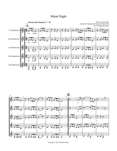Silent Night (Bb) (Euphonium Quintet - Treble Clef) (arr. Regis Bookshar)