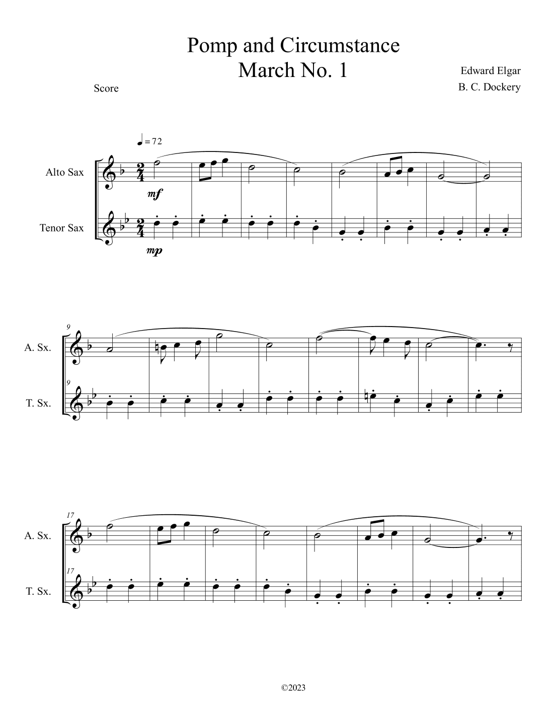 Pomp and Circumstance (Alto and Tenor Sax Duet) (arr. B. C. Dockery)