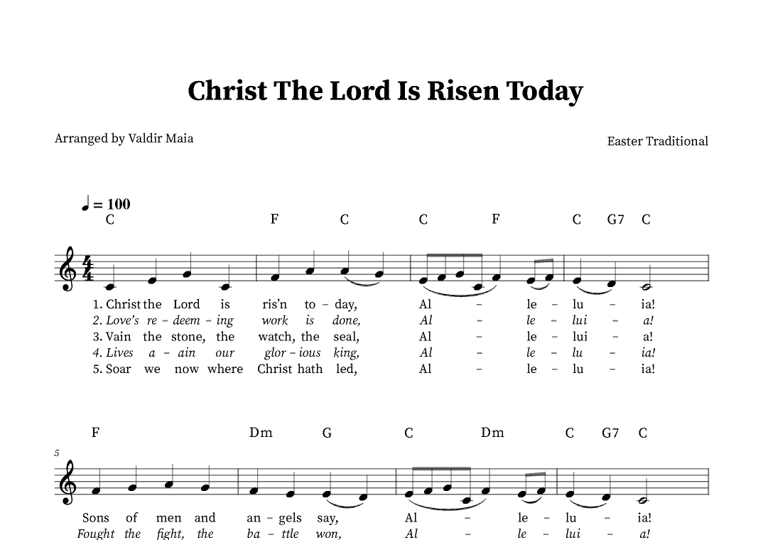 Christ The Lord Is Risen Today - C Major (arr. Valdir Maia)