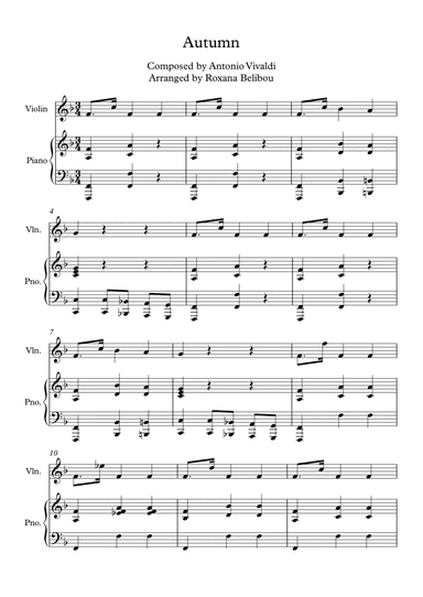 Autumn (Third Movement) by Vivaldi Violin (Flute) & Piano (arr. Roxana Belibou)