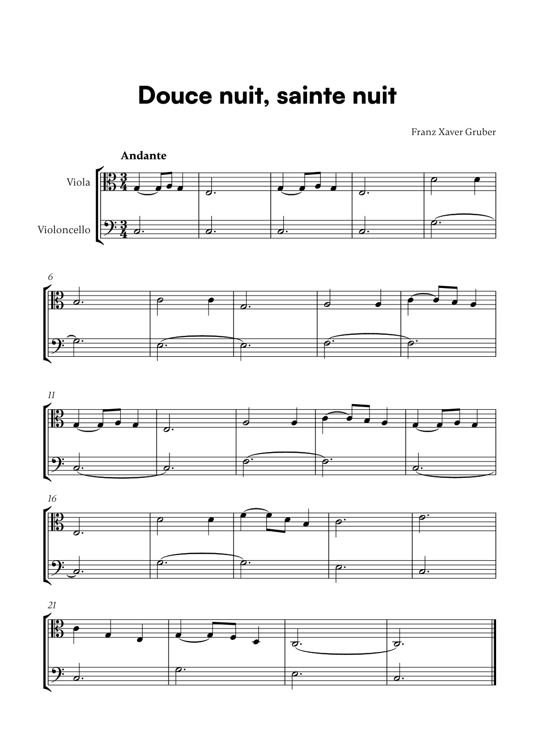 Douce nuit, sainte nuit (for Viola and Cello) (arr. Cadenza Editions)