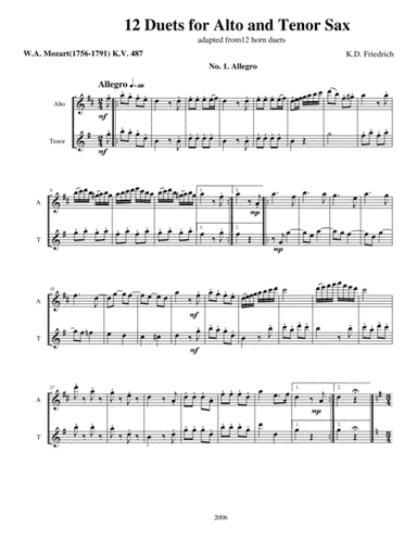 Twelve Mozart Duets (arr. Kenneth D. Friedrich)