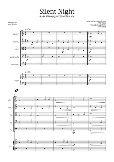 "Silent Night" (Easy String Quintet with piano) (arr. Iury Cardoso)
