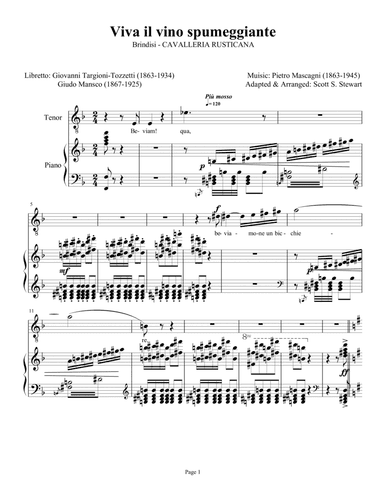 Viva il vino spumeggiante, Brindisi - Cavalleria Rusticana (arr. Scott S. Stewart)