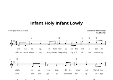Infant Holy Infant Lowly (Key of G Major) (arr. R. Salvario)
