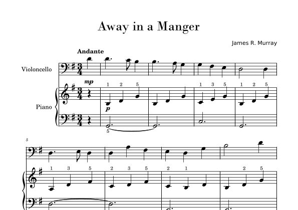 Away in a Manger (Easy Cello and Piano Accompaniment) (arr. Gisele Sant'Ana)