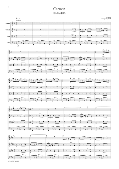 Bizet  Habanera from Carmen, for string quartet, CB102 (arr. FCMUSIC)