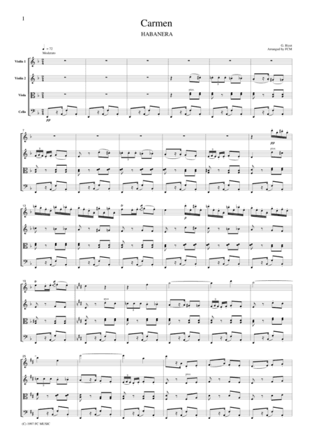 Bizet  Habanera from Carmen, for string quartet, CB102 (arr. FCMUSIC)
