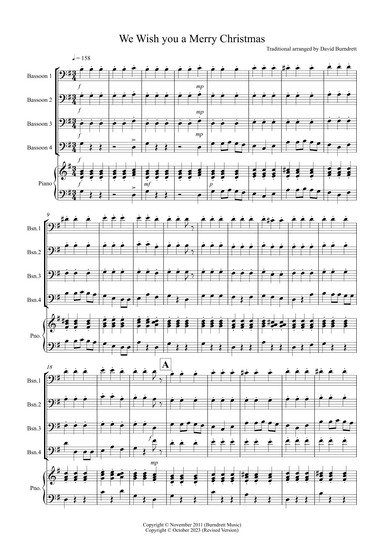 We Wish You a Merry Christmas for Bassoon Quartet (arr. David Burndrett)