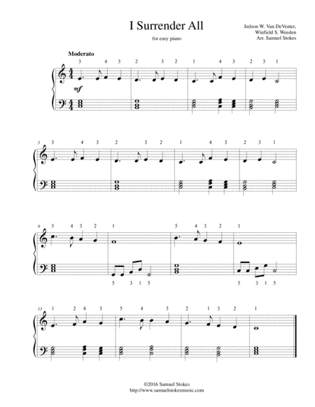 I Surrender All - easy piano (arr. Samuel Stokes)