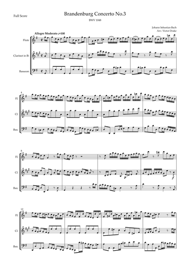 Brandenburg Concerto No. 3 in G major, BWV 1048 1st Mov. (J.S. Bach) for Woodwind Trio (arr. Victor Drake)
