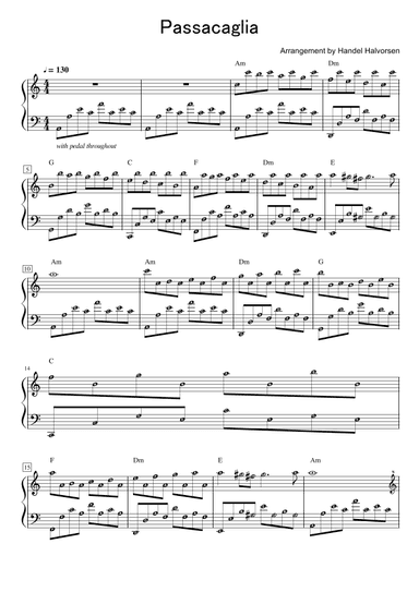 Passacaglia Handel | Piano Sheet Music Score with note names (arr. Published Harmony)