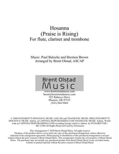 Hosanna (praise Is Rising) (arr. Brent Olstad, ASCAP)