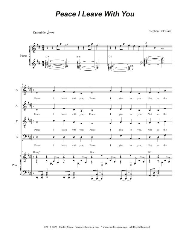 Peace I Leave With You (Vocal Quartet - (SATB)