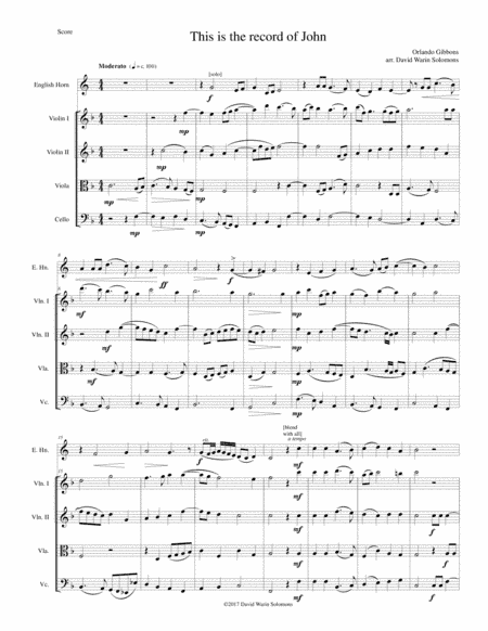 This is the record of John for cor anglais and string quartet (arr. David Warin Solomons)