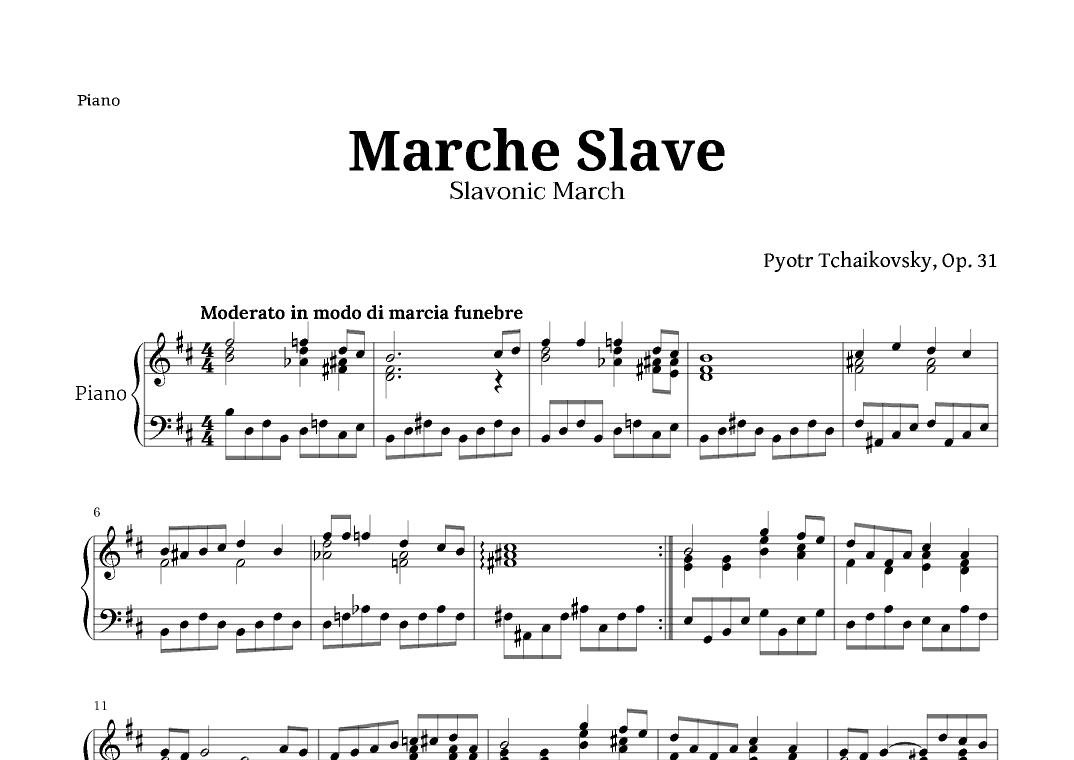 Marche Slave by Tchaikovsky for Piano (arr. Langanho)