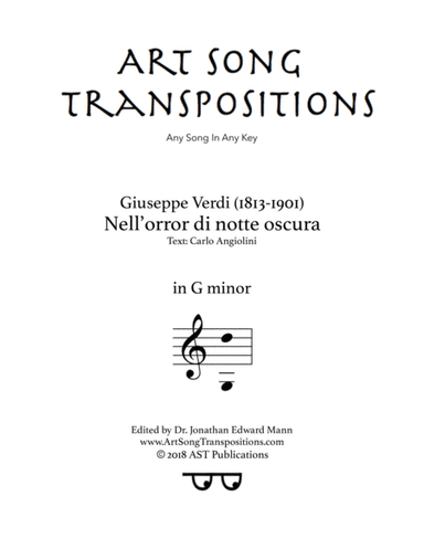 VERDI: Nell'orror di notte oscura (transposed to G minor) (arr. ArtSongTranspositions.com)