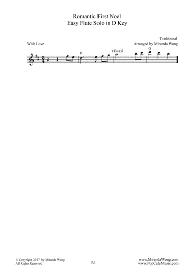 Romantic First Noel - Easy Flute or Oboe Solo in D Key (With Chords) (arr. Miranda Wong)
