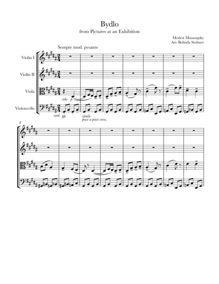 Bydlo from Pictures at an Exhibition - String Quartet (arr. Maurice Ravel, Belinda Niling Stohner)