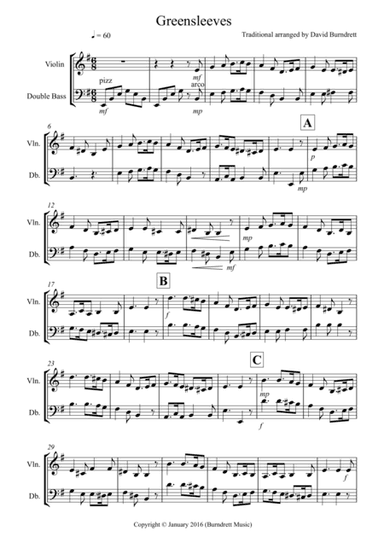Greensleeves for Violin and Double Bass Duet (arr. David Burndrett)