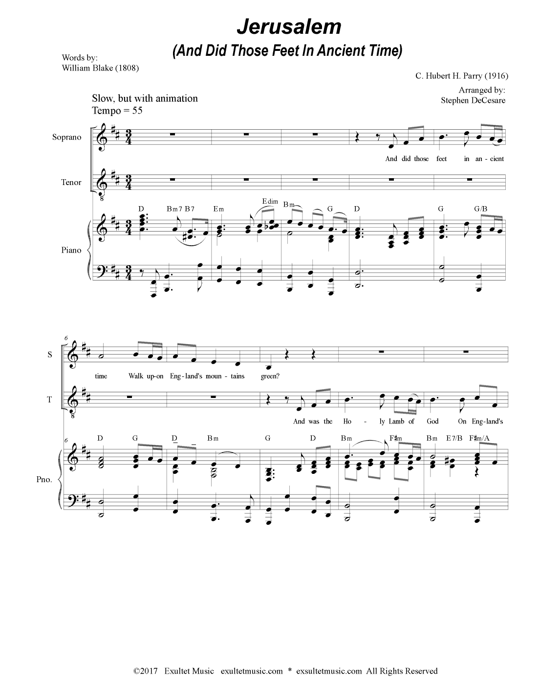 Jerusalem (Duet for Soprano and Tenor Solo) (arr. Stephen DeCesare)