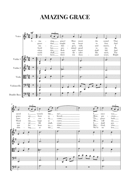 Amazing Grace for Voice and String Quintet (2 Violins, Viola, Cello, Double Bass) (arr. Cadenza Editions)