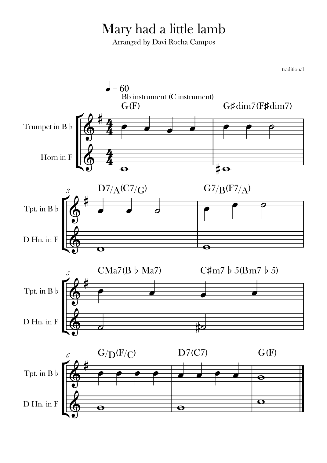 Mary had a little lamb (arr. Davi Rocha Campos)
