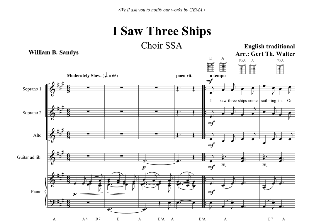 I Saw Three Ships (arr. Gert Th. Walter)