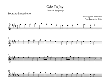 Ode To Joy Theme (from Beethoven's 9th Symphony) for Soprano Saxophone Solo (arr. Fernando Britto)