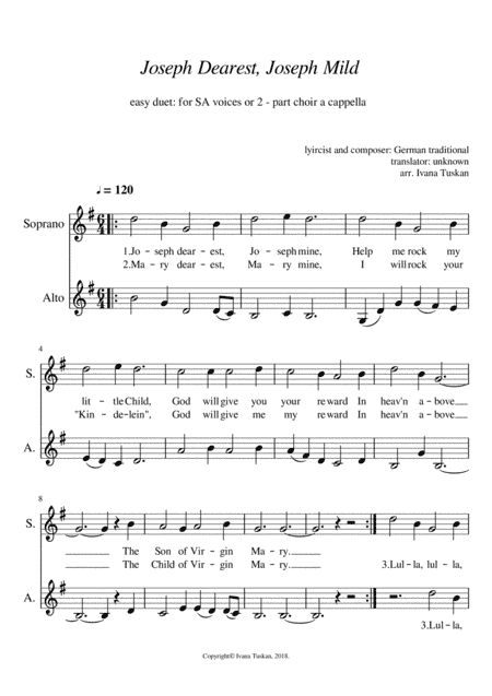 Joseph dearest, Joseph mine for SA a cappella (arr. Ivana Tuskan)