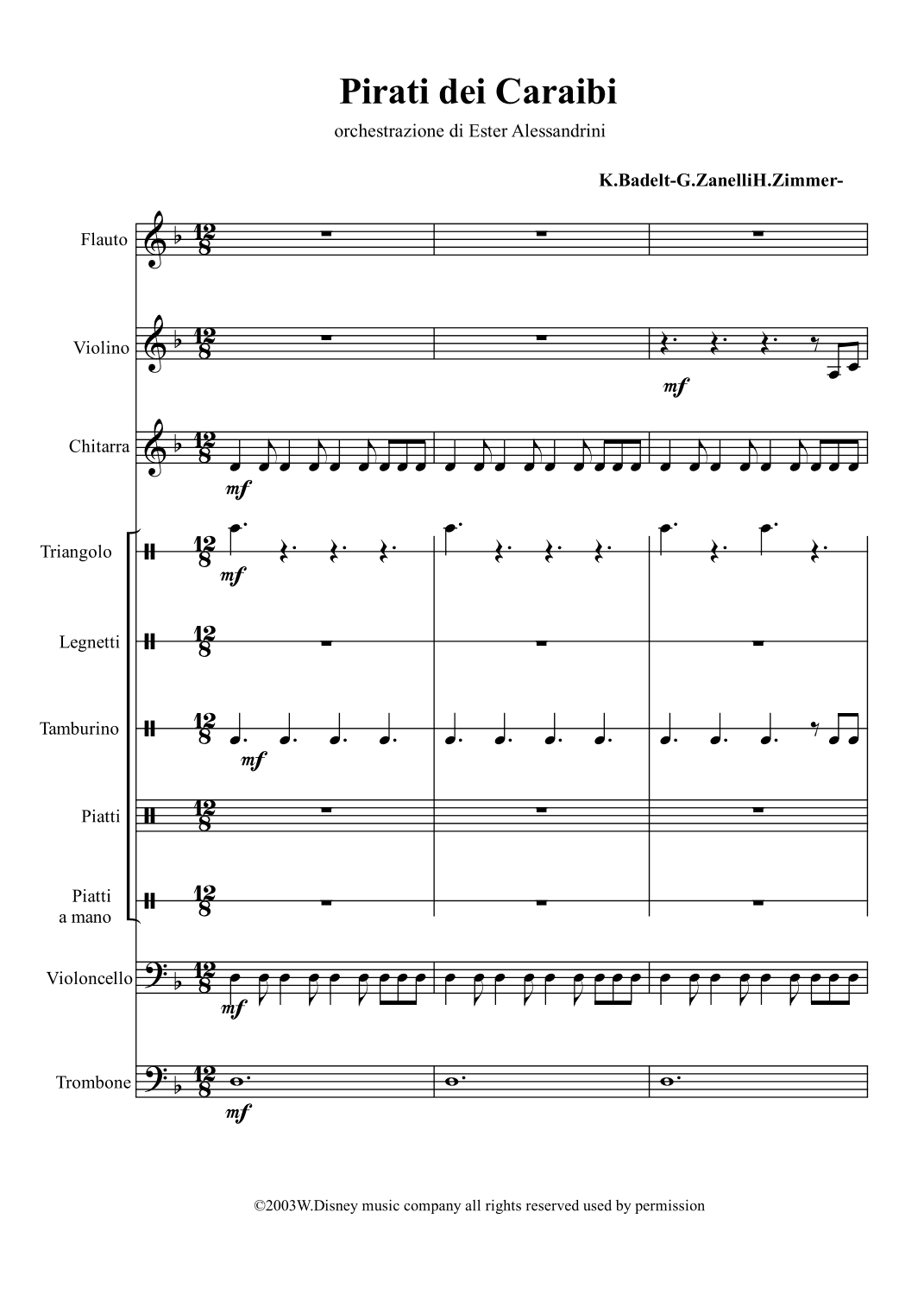 He's A Pirate - Score Only (arr. Ester Alessandrini)