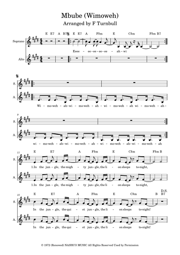 Mbube (wimoweh) (arr. F. Turnbull)
