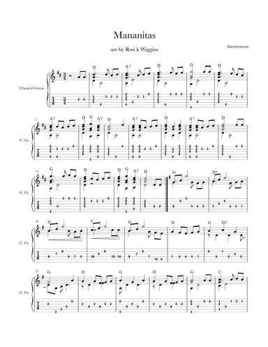 Mananitas - Classical Guitar (arr. Ron k Wiggins)