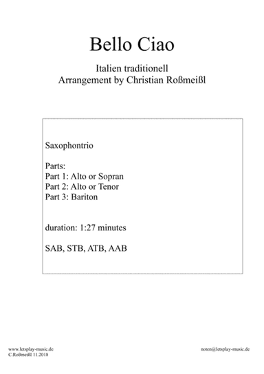 Bella Ciao Saxophontrio (arr. Christian Roßmeißl)