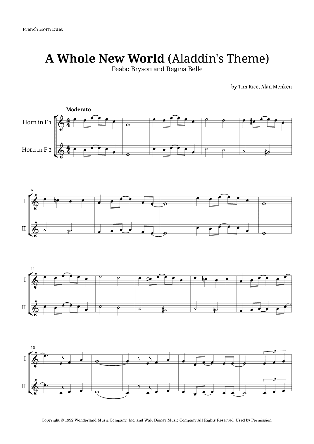 A Whole New World (aladdin's Theme) (arr. Langanho)