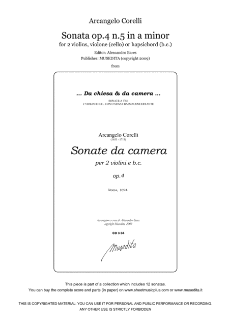 Corelli, Sonata op.4 n.5 in a minor (arr. Alessandro Bares)