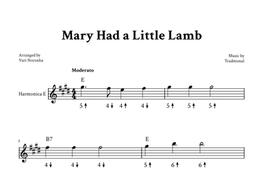 Mary Had a Little Lamb - For Harmonica in E (arr. Yuri Noronha)
