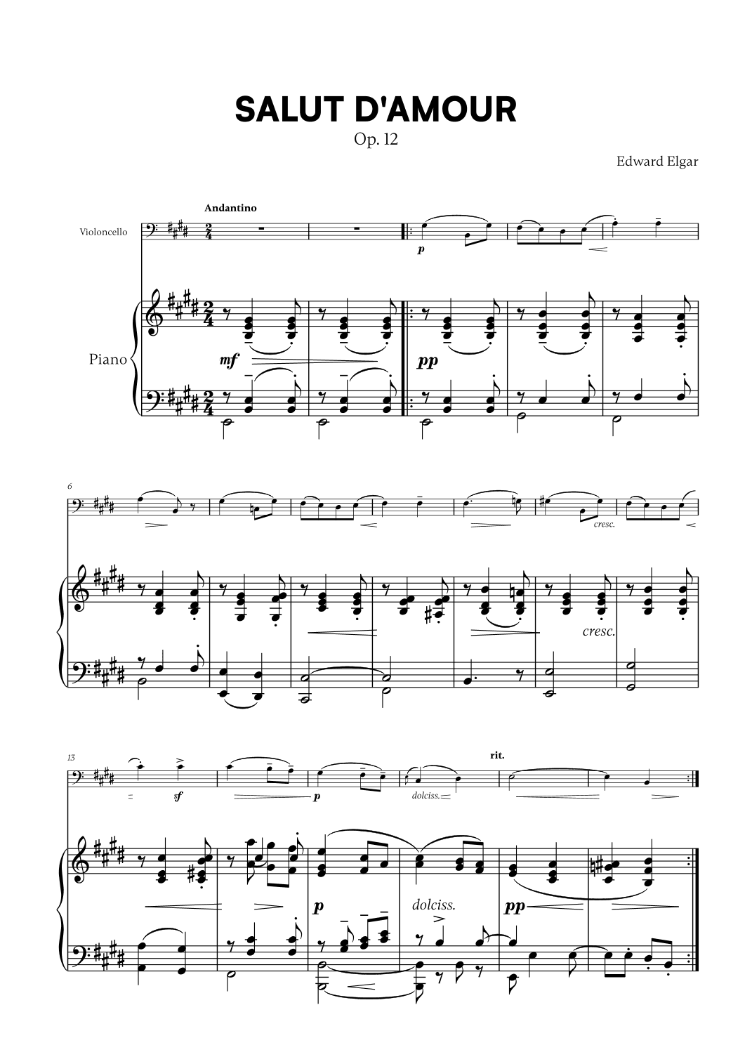 Edward Elgar - Salut d'Amour for Cello and Piano (arr. Cadenza Editions)