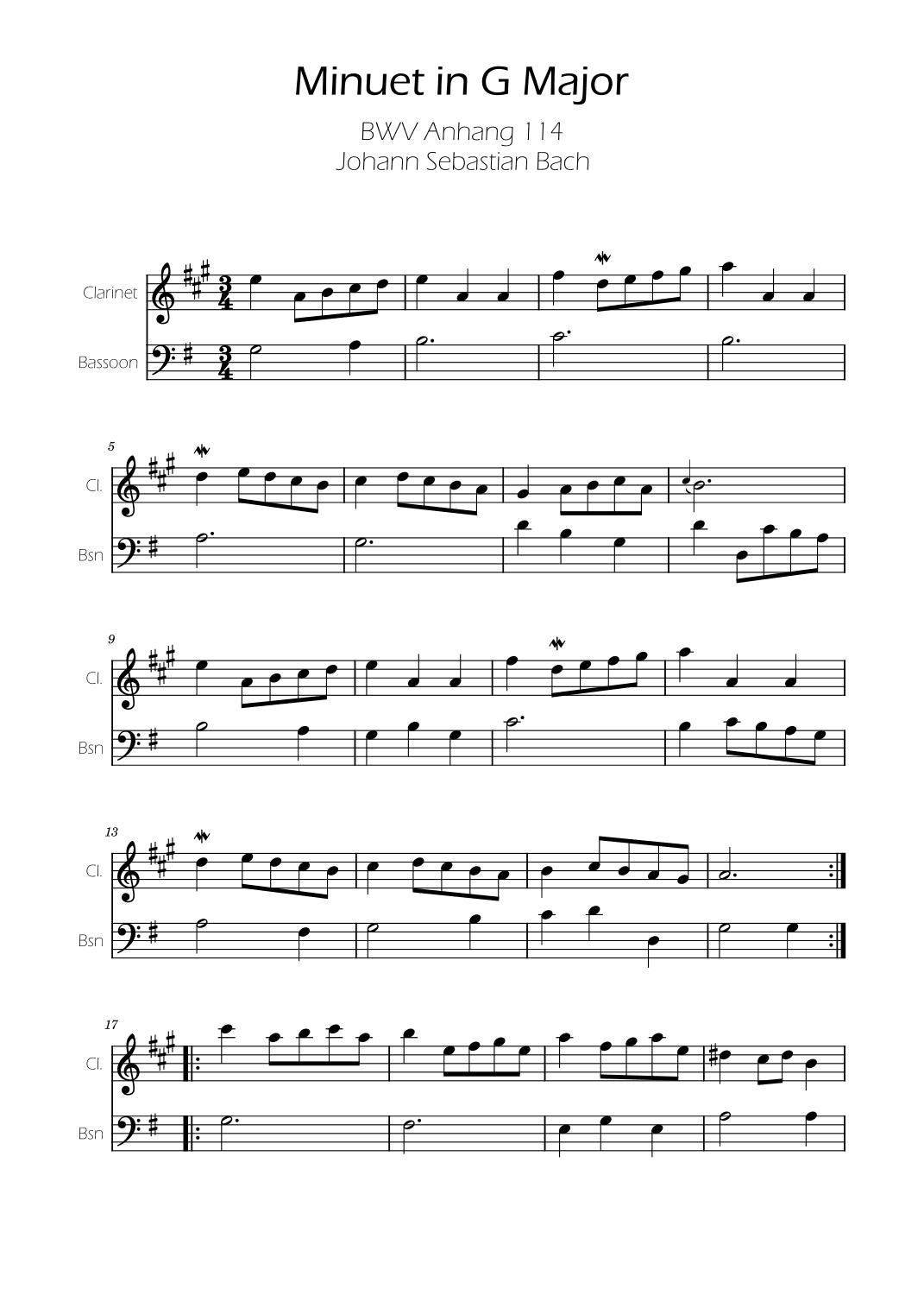 Minuet in G major BWV Anh. 114 - Bach - Clarinet and Bassoon (arr. Ygor Nunes)