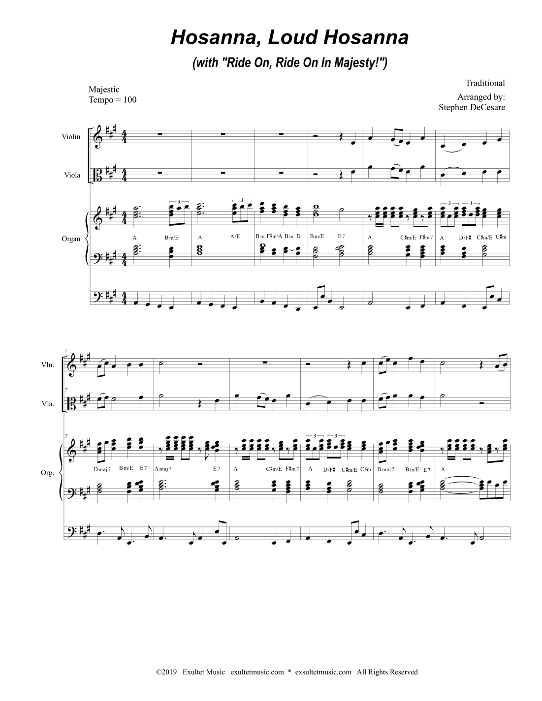 Hosanna, Loud Hosanna (with "Ride On, Ride On In Majesty!") (Duet for Violin and Viola - Organ) (arr. Stephen DeCesare)