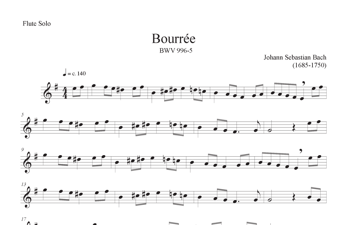 Bourrée BWV 996-5 (Flute Solo) (arr. P. R. Frederick)