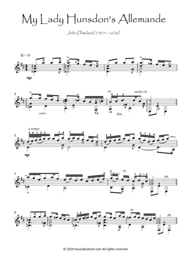 My Lady Hunsdon's by Dowland nt (arr. PianoSheetNow)