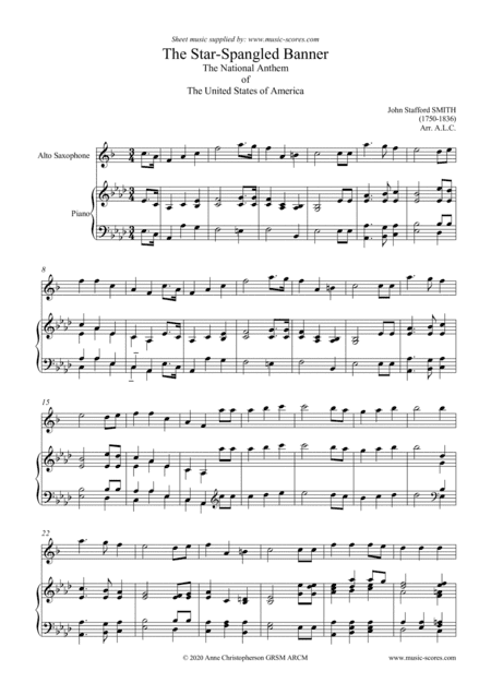 Star Spangled Banner - Alto Saxophone and Piano, with words (arr. Anne L Christopherson GRSM ARCM)