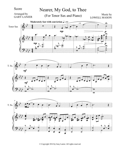 NEARER, MY GOD, TO THEE (Duet– Tenor Sax/Piano with Score and Instrument Part) (arr. Gary Lanier)