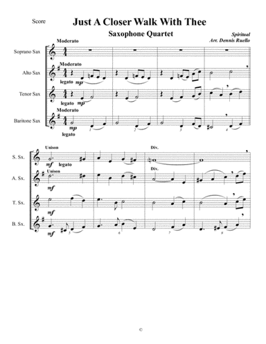 Just A Closer Walk With Thee - Saxophone Quartet (SATB or AATB) - Jazz Funeral Style (arr. Dennis Ruello)