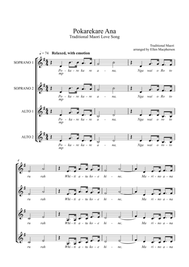 Pokarekare Ana - A Traditional Maori Love song - (ssaa, acapella) (arr. Ellen Macpherson)