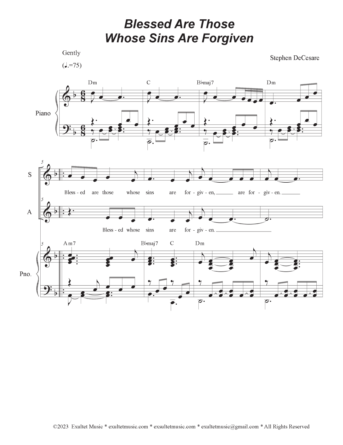 Blessed Are Those Whose Sins Are Forgiven (Duet for Soprano and Alto solo)