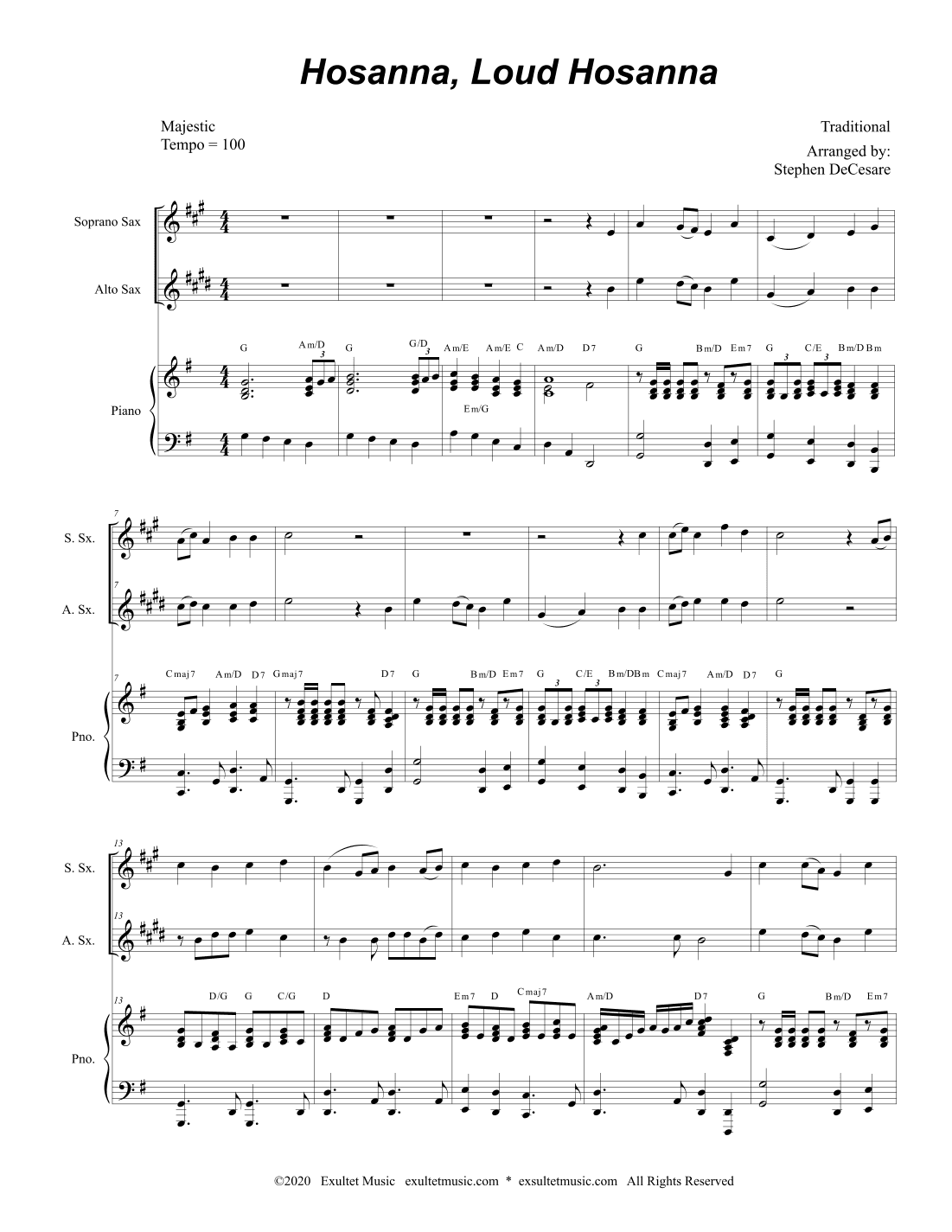 Hosanna, Loud Hosanna (Duet for Soprano and Alto Saxophone - Piano accompaniment) (arr. Stephen DeCesare)