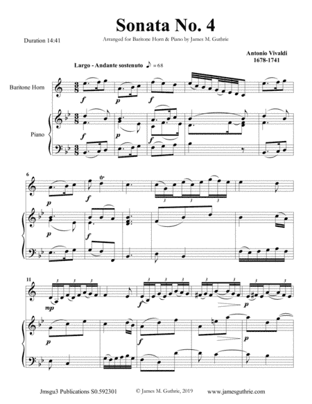 Vivaldi: Sonata No. 4 for Baritone Horn & Piano (arr. James M. Guthrie, ASCAP)
